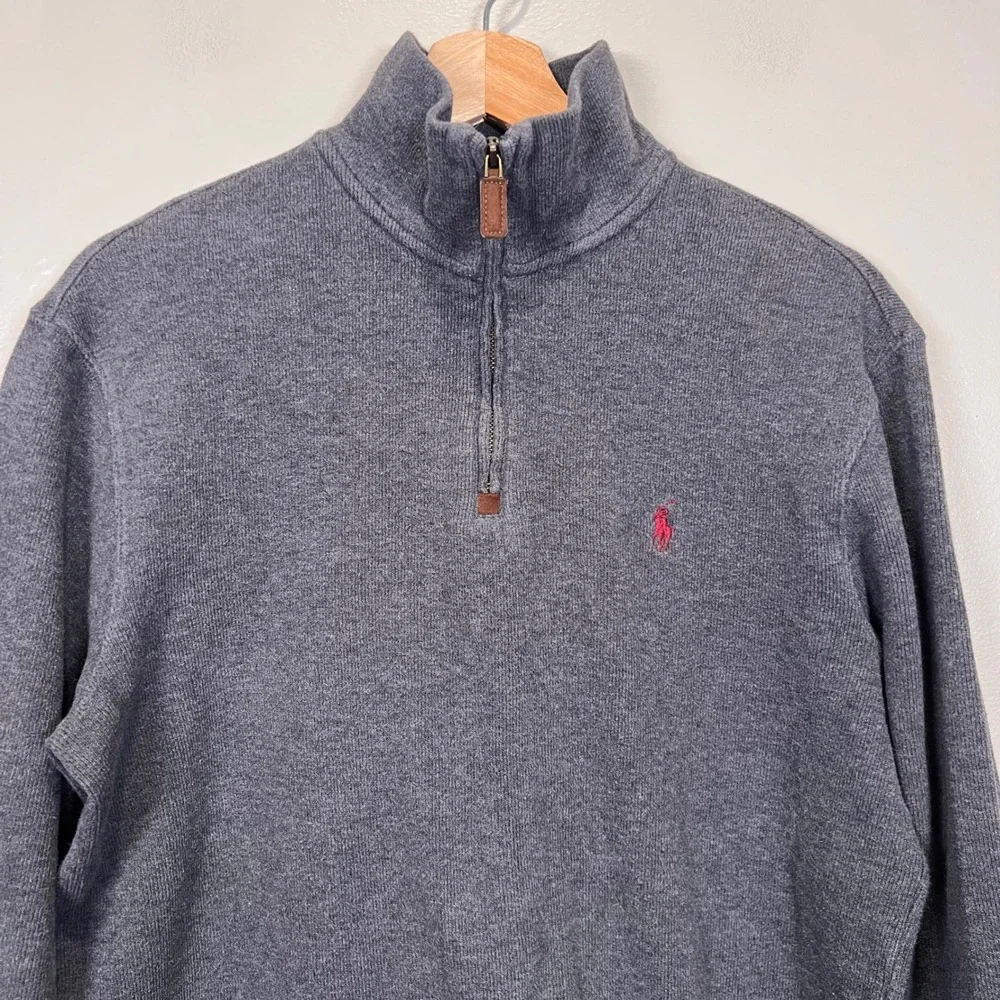Polo Ralph Lauren Mens 1/4 Zip Pullover SMALL Regular Fit Cotton Grey Solid